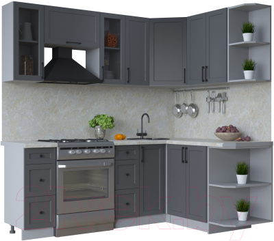 Кухонный гарнитур Интерлиния Тренд 1.5x2.1 правая (пепел/пепел/опал светлый) - фото