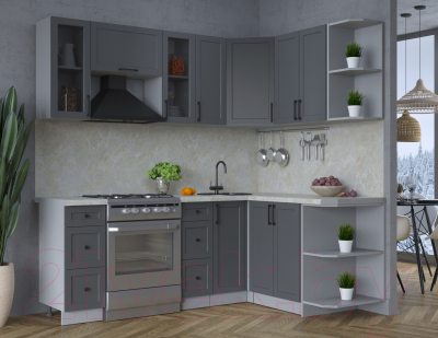 Кухонный гарнитур Интерлиния Тренд 1.5x2.1 правая (пепел/пепел/опал светлый)