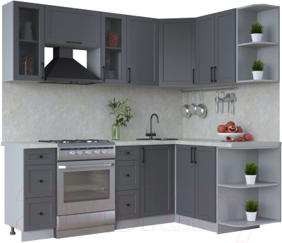 Кухонный гарнитур Интерлиния Тренд 1.5x2.2 правая (пепел/пепел/опал светлый) - фото