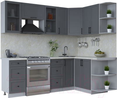 Кухонный гарнитур Интерлиния Тренд 1.5x2.3 правая (пепел/пепел/опал светлый) - фото