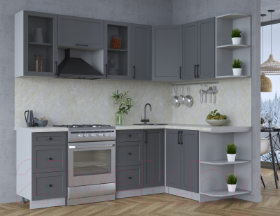 Кухонный гарнитур Интерлиния Тренд 1.5x2.3 правая (пепел/пепел/опал светлый)