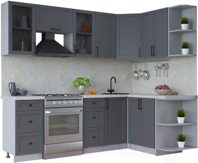 Кухонный гарнитур Интерлиния Тренд 1.5x2.4 правая (пепел/пепел/опал светлый) - фото
