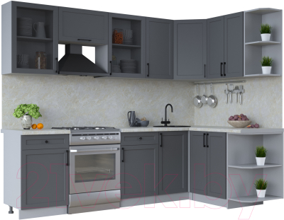 Кухонный гарнитур Интерлиния Тренд 1.5x2.6 правая (пепел/пепел/опал светлый) - фото