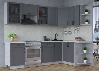 Кухонный гарнитур Интерлиния Тренд 1.5x2.6 правая (пепел/пепел/опал светлый)