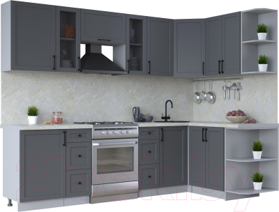 Кухонный гарнитур Интерлиния Тренд 1.5x2.7 правая (пепел/пепел/опал светлый) - фото