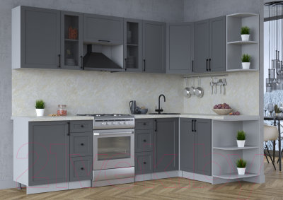 Кухонный гарнитур Интерлиния Тренд 1.5x2.7 правая (пепел/пепел/опал светлый)