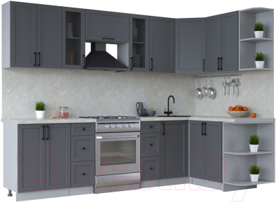 Кухонный гарнитур Интерлиния Тренд 1.5x2.8 правая (пепел/пепел/опал светлый) - фото