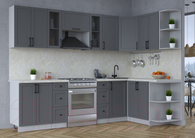 Кухонный гарнитур Интерлиния Тренд 1.5x2.8 правая (пепел/пепел/опал светлый)