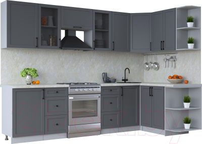 Кухонный гарнитур Интерлиния Тренд 1.5x2.9 правая (пепел/пепел/опал светлый) - фото