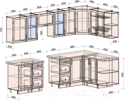 Кухонный гарнитур Интерлиния Тренд 1.5x2.9 правая (пепел/пепел/опал светлый)