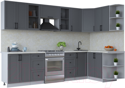 Кухонный гарнитур Интерлиния Тренд 1.5x3.0 правая (пепел/пепел/опал светлый) - фото