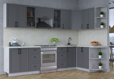 Кухонный гарнитур Интерлиния Тренд 1.5x3.0 правая (пепел/пепел/опал светлый)