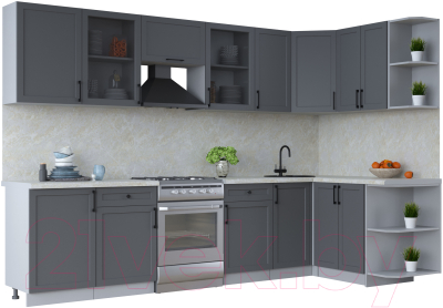 Кухонный гарнитур Интерлиния Тренд 1.5x3.1 правая (пепел/пепел/опал светлый) - фото