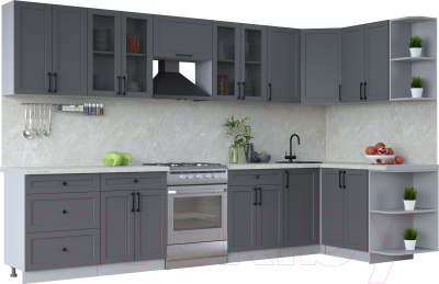 Кухонный гарнитур Интерлиния Тренд 1.5x3.4 правая (пепел/пепел/опал светлый) - фото