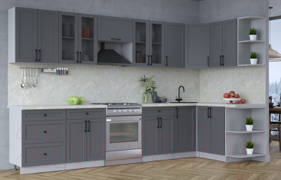 Кухонный гарнитур Интерлиния Тренд 1.5x3.4 правая (пепел/пепел/опал светлый)