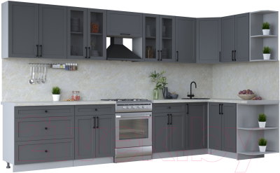 Кухонный гарнитур Интерлиния Тренд 1.5x3.6 правая (пепел/пепел/опал светлый) - фото