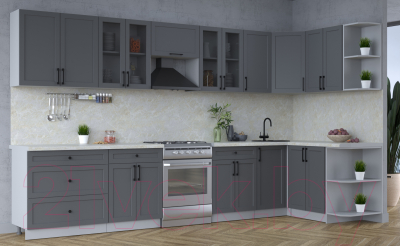 Кухонный гарнитур Интерлиния Тренд 1.5x3.6 правая (пепел/пепел/опал светлый)