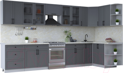 Кухонный гарнитур Интерлиния Тренд 1.5x3.7 правая (пепел/пепел/опал светлый) - фото