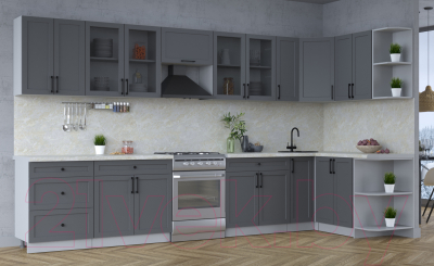 Кухонный гарнитур Интерлиния Тренд 1.5x3.7 правая (пепел/пепел/опал светлый)