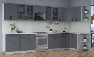 Кухонный гарнитур Интерлиния Тренд 1.5x3.8 правая (пепел/пепел/опал светлый)