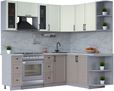 Кухонный гарнитур Интерлиния Тренд 1.7x2.2 правая (луна/белый/серый каспий) - фото