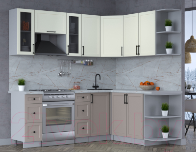 Кухонный гарнитур Интерлиния Тренд 1.7x2.2 правая (луна/белый/серый каспий)