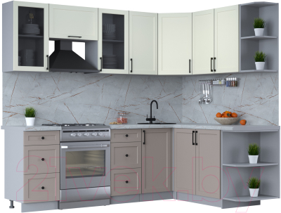 Кухонный гарнитур Интерлиния Тренд 1.7x2.4 правая (луна/белый/серый каспий) - фото