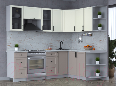 Кухонный гарнитур Интерлиния Тренд 1.7x2.4 правая (луна/белый/серый каспий)