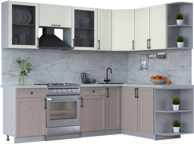 Кухонный гарнитур Интерлиния Тренд 1.7x2.5 правая (луна/белый/серый каспий) - фото