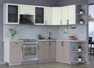 Кухонный гарнитур Интерлиния Тренд 1.7x2.5 правая (луна/белый/серый каспий)
