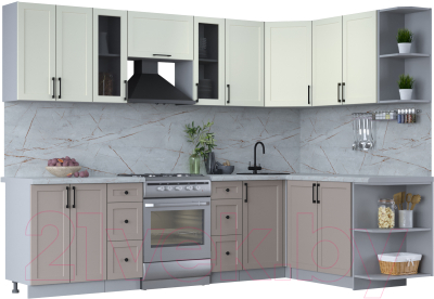 Кухонный гарнитур Интерлиния Тренд 1.7x2.8 правая (луна/белый/серый каспий) - фото