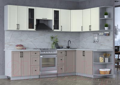 Кухонный гарнитур Интерлиния Тренд 1.7x2.8 правая (луна/белый/серый каспий)