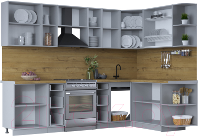 Кухонный гарнитур Интерлиния Тренд 1.7x2.8 правая (луна/белый/серый каспий)