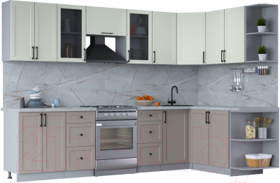 Кухонный гарнитур Интерлиния Тренд 1.7x3.0 правая (луна/белый/серый каспий) - фото