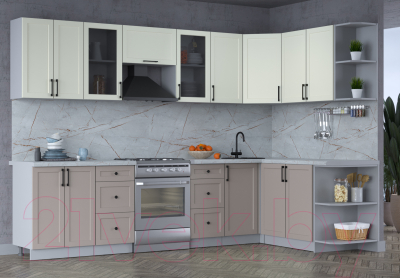 Кухонный гарнитур Интерлиния Тренд 1.7x3.0 правая (луна/белый/серый каспий)