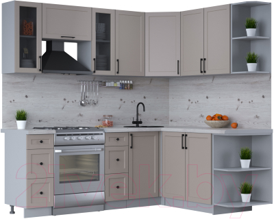 Кухонный гарнитур Интерлиния Тренд 1.7x2.2 правая (луна/луна/бискайская сосна) - фото