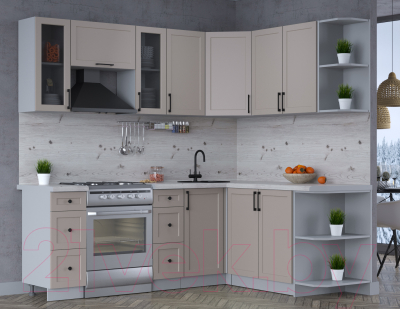 Кухонный гарнитур Интерлиния Тренд 1.7x2.2 правая (луна/луна/бискайская сосна)