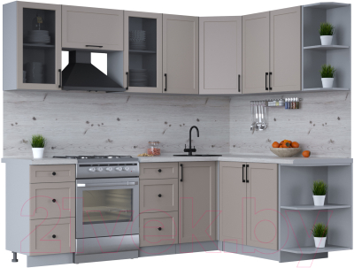 Кухонный гарнитур Интерлиния Тренд 1.7x2.4 правая (луна/луна/бискайская сосна) - фото