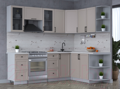 Кухонный гарнитур Интерлиния Тренд 1.7x2.4 правая (луна/луна/бискайская сосна)