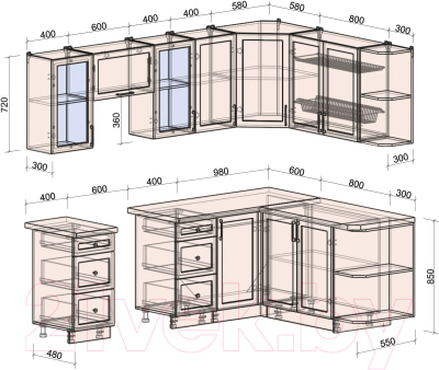 Кухонный гарнитур Интерлиния Тренд 1.7x2.4 правая (луна/луна/бискайская сосна)