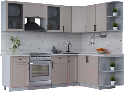 Кухонный гарнитур Интерлиния Тренд 1.7x2.5 правая (луна/луна/бискайская сосна) - фото