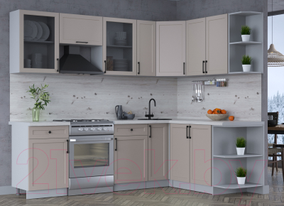 Кухонный гарнитур Интерлиния Тренд 1.7x2.5 правая (луна/луна/бискайская сосна)