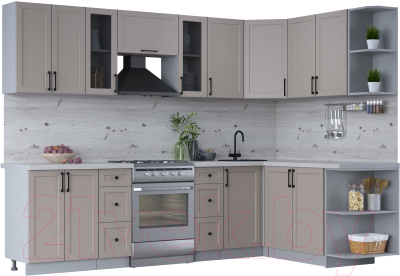 Кухонный гарнитур Интерлиния Тренд 1.7x2.8 правая (луна/луна/бискайская сосна) - фото