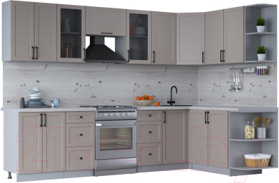 Кухонный гарнитур Интерлиния Тренд 1.7x3.0 правая (луна/луна/бискайская сосна) - фото