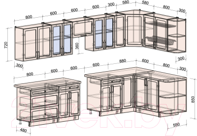 Готовая кухня Интерлиния Тренд 1.7x3.5 правая