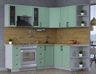 Кухонный гарнитур Интерлиния Тренд 1.7x2.2 правая (мята/мята/дуб бунратти)