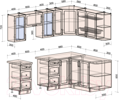Готовая кухня Интерлиния Тренд 1.7x2.3 правая