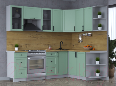Кухонный гарнитур Интерлиния Тренд 1.7x2.4 правая (мята/мята/дуб бунратти)