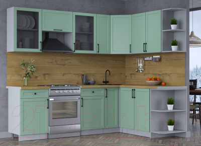 Кухонный гарнитур Интерлиния Тренд 1.7x2.5 правая (мята/мята/дуб бунратти)