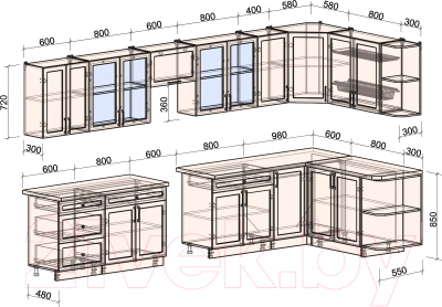 Готовая кухня Интерлиния Тренд 1.7x3.8 правая